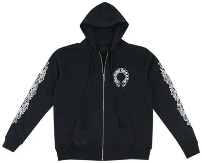 Chrome Hearts Horseshoe Floral Cross Sleeve Zip Up Hoodie